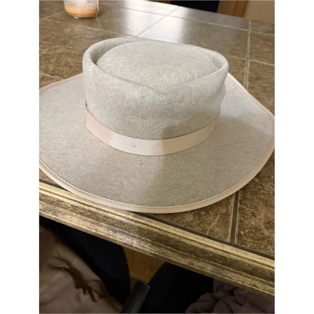 Zertrue Wool Fedora Hat Light Gray Wide Brim Structured Womens Size Small